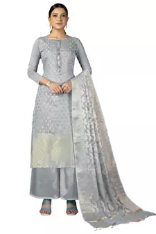 Grey embroidered jacquard salwar