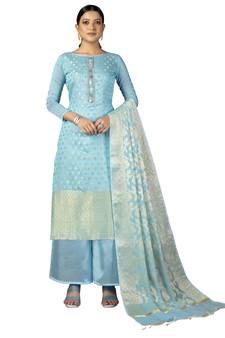 Blue embroidered jacquard salwar