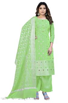 Green embroidered jacquard salwar