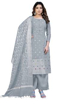 Grey embroidered jacquard salwar