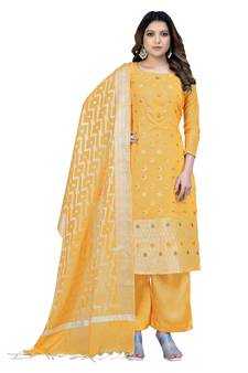 Yellow embroidered jacquard salwar