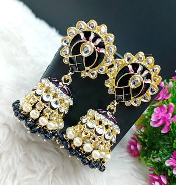 Antique Jewellery Meenakari Work Big Size Kundan Jhumka Earrings 1
