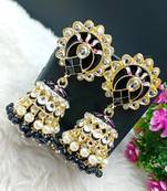Antique Jewellery Meenakari Work Big Size Kundan Jhumka Earrings