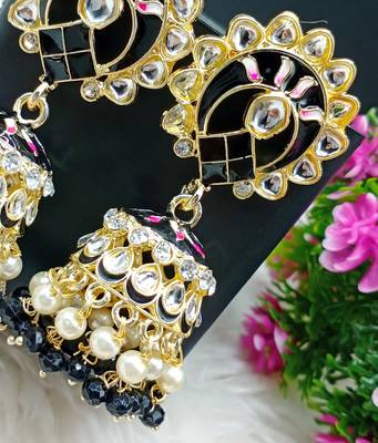 Antique Jewellery Meenakari Work Big Size Kundan Jhumka Earrings 2