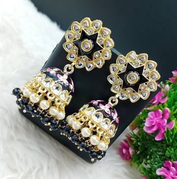Diva Fashion Jewellery Big Size Meenakari Kundan Jhumka Earrings 1