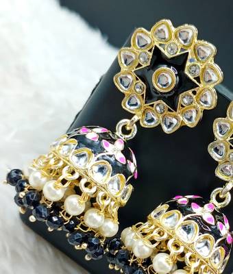 Diva Fashion Jewellery Big Size Meenakari Kundan Jhumka Earrings 2