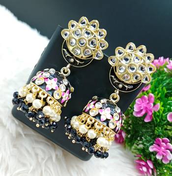 Fashionable Jewellery Big Size Meenakari Kundan Jhumka Earrings 1