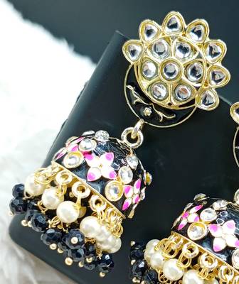 Fashionable Jewellery Big Size Meenakari Kundan Jhumka Earrings 2