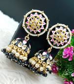 Partywear Jewellery Big Size Meenakari Kundan Jhumka Earrings