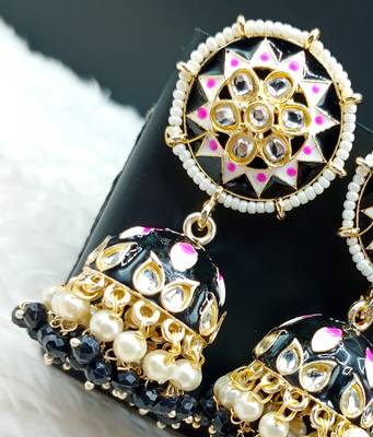Partywear Jewellery Big Size Meenakari Kundan Jhumka Earrings 2