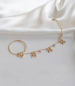 Gold finish kundan polki & pearl nose ring