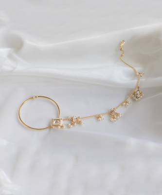 Gold finish kundan polki & pearl nose ring 1