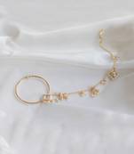 Gold finish kundan polki & pearl nose ring