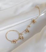 Gold finish kundan polki & pearl nose ring