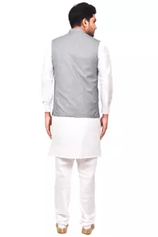 Fawn plain art silk  kurta-pajama