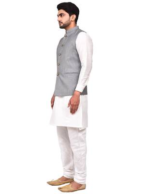 Fawn plain art silk  kurta-pajama 3