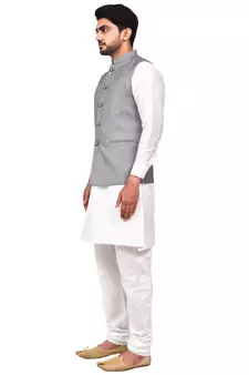 Fawn plain art silk  kurta-pajama