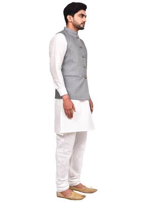 Fawn plain art silk  kurta-pajama 5