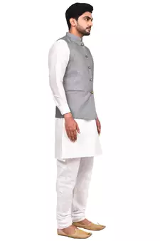 Fawn plain art silk  kurta-pajama