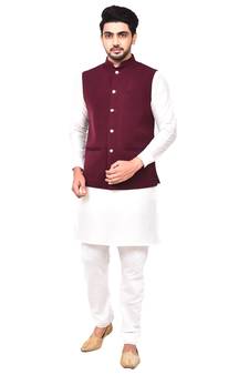 Fawn plain art silk kurta-pajama