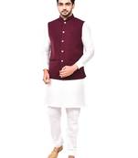 Fawn plain art silk kurta-pajama