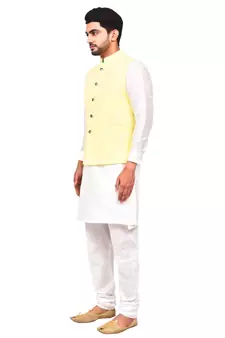 Fawn plain art silk  kurta-pajama