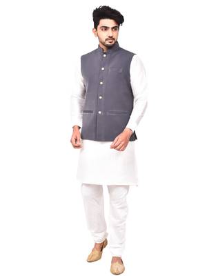 Fawn plain art silk  kurta-pajama 1