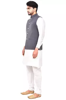 Fawn plain art silk  kurta-pajama