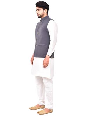 Fawn plain art silk  kurta-pajama 4