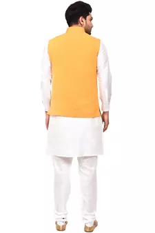 Fawn plain art silk  kurta-pajama