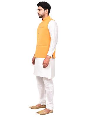 Fawn plain art silk  kurta-pajama 3