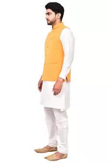 Fawn plain art silk  kurta-pajama