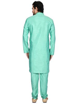 Green plain art silk kurta-pajama 2