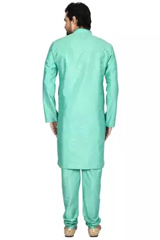 Green plain art silk kurta-pajama