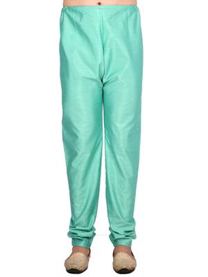 Green plain art silk kurta-pajama 5