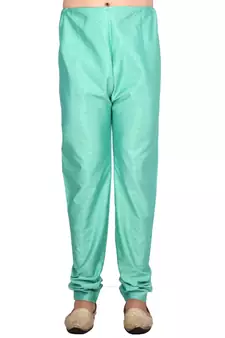 Green plain art silk kurta-pajama