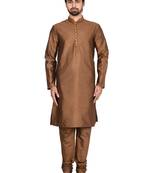 Brown plain art silk kurta-pajama