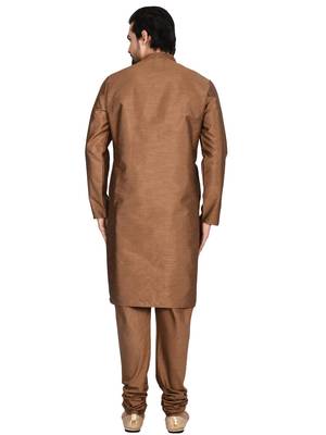 Brown plain art silk kurta-pajama 2