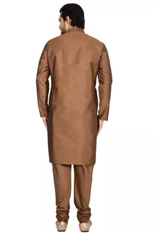 Brown plain art silk kurta-pajama