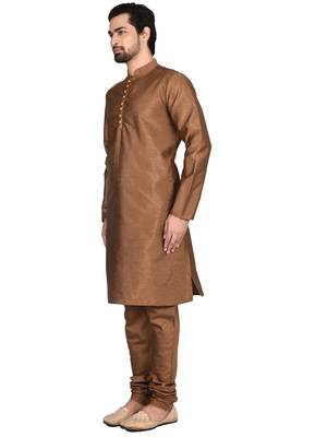 Brown plain art silk kurta-pajama 3