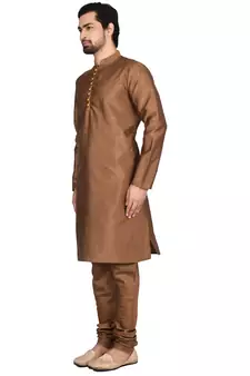 Brown plain art silk kurta-pajama