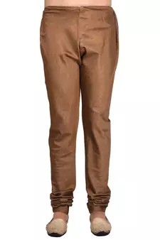 Brown plain art silk kurta-pajama