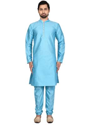 Blue plain art silk  kurta-pajama 1