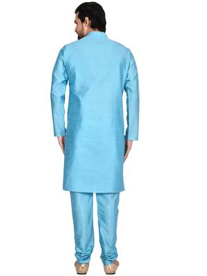 Blue plain art silk  kurta-pajama 2