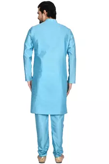 Blue plain art silk  kurta-pajama