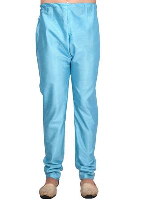 Blue plain art silk  kurta-pajama 4