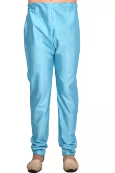 Blue plain art silk  kurta-pajama
