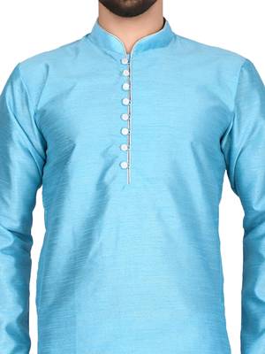 Blue plain art silk  kurta-pajama 5