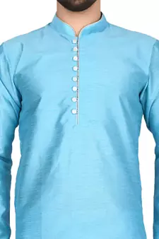 Blue plain art silk  kurta-pajama