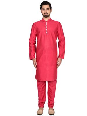 Red plain art silk  kurta-pajama 1